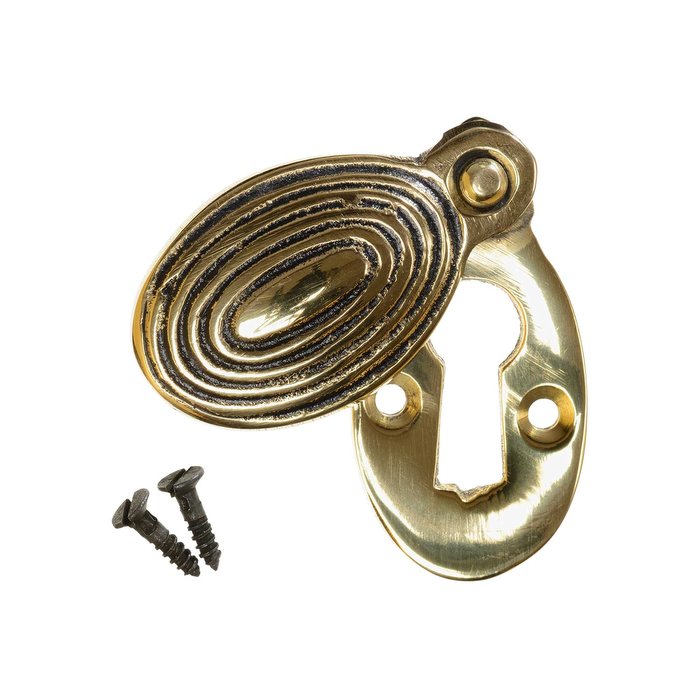 Keyhole Cover Escutcheon - Aged Brass Reeded Oval (single) (VDK-25)
