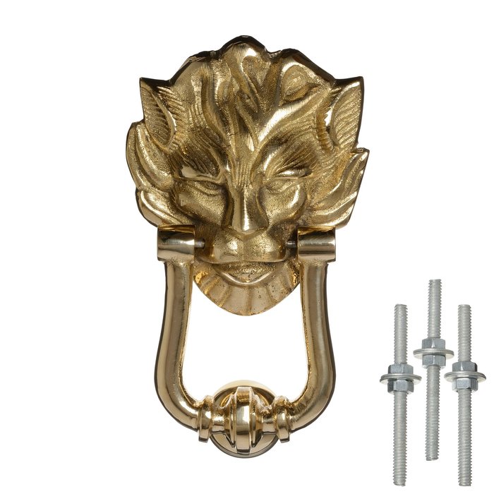 Solid Brass Lion Head Door Knocker - Medium (VDK-71)