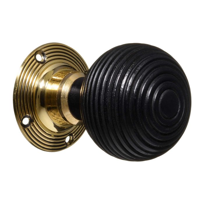 Victorian Door Knobs<br />Ebonised Beehive - Brass (pair) (VDK-5)