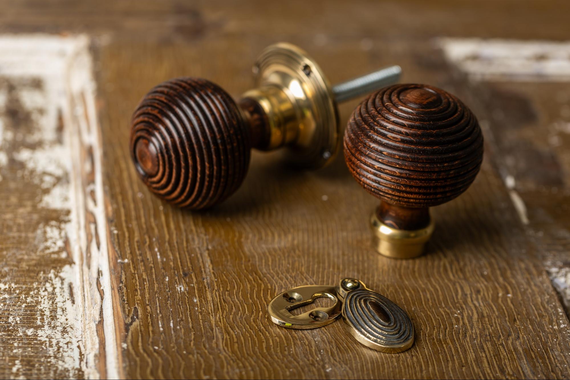 Victorian Door Knobs - Hardwood Beehive - Brass