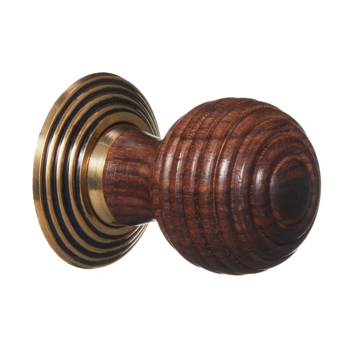 Victorian Cupboard Knob - Natural Hardwood Beehive - Brass (single) (VDK-45)