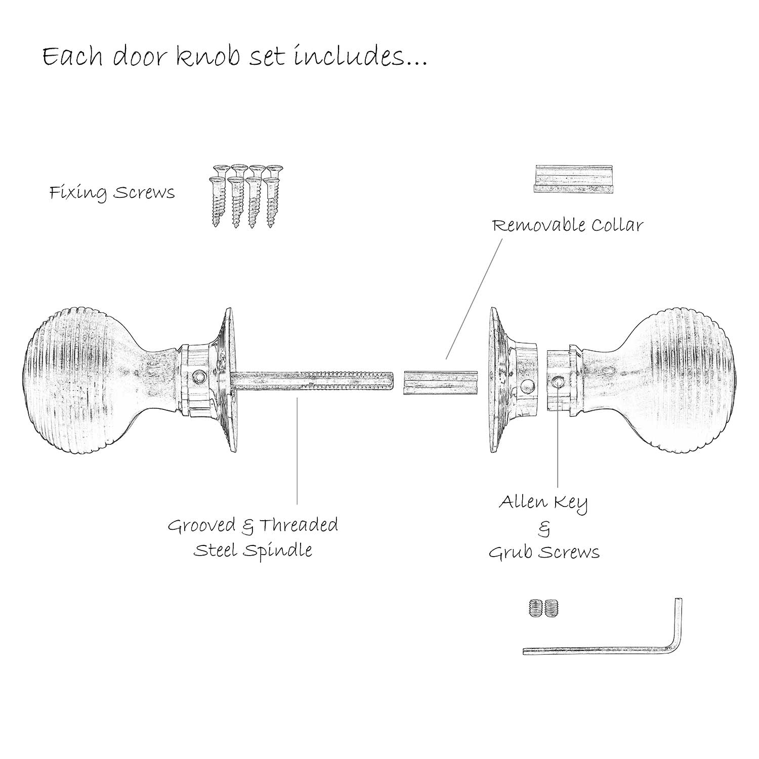 Victorian Door Knobs - Ebonised Beehive - Brass (pair)